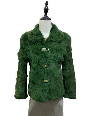 Vintage Old Money Green Rabbit Fur Coat